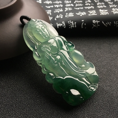 (超值推荐)冰种飘花站观音挂件 - 观音 - 翡翠王朝